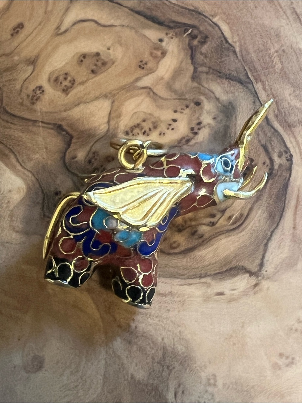 Gold-Tone Red and Blue Cloisonné Elephant Pendant